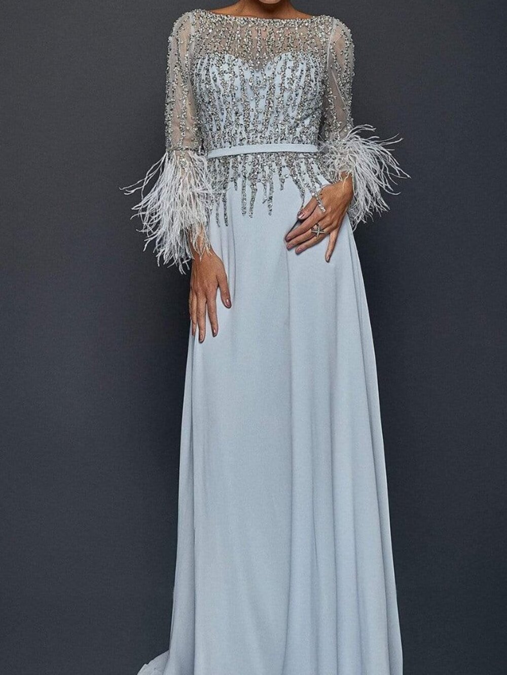 NWT Terani Couture 1921M0473 Mother of the Bride Jeweled Gown Silver Size 14